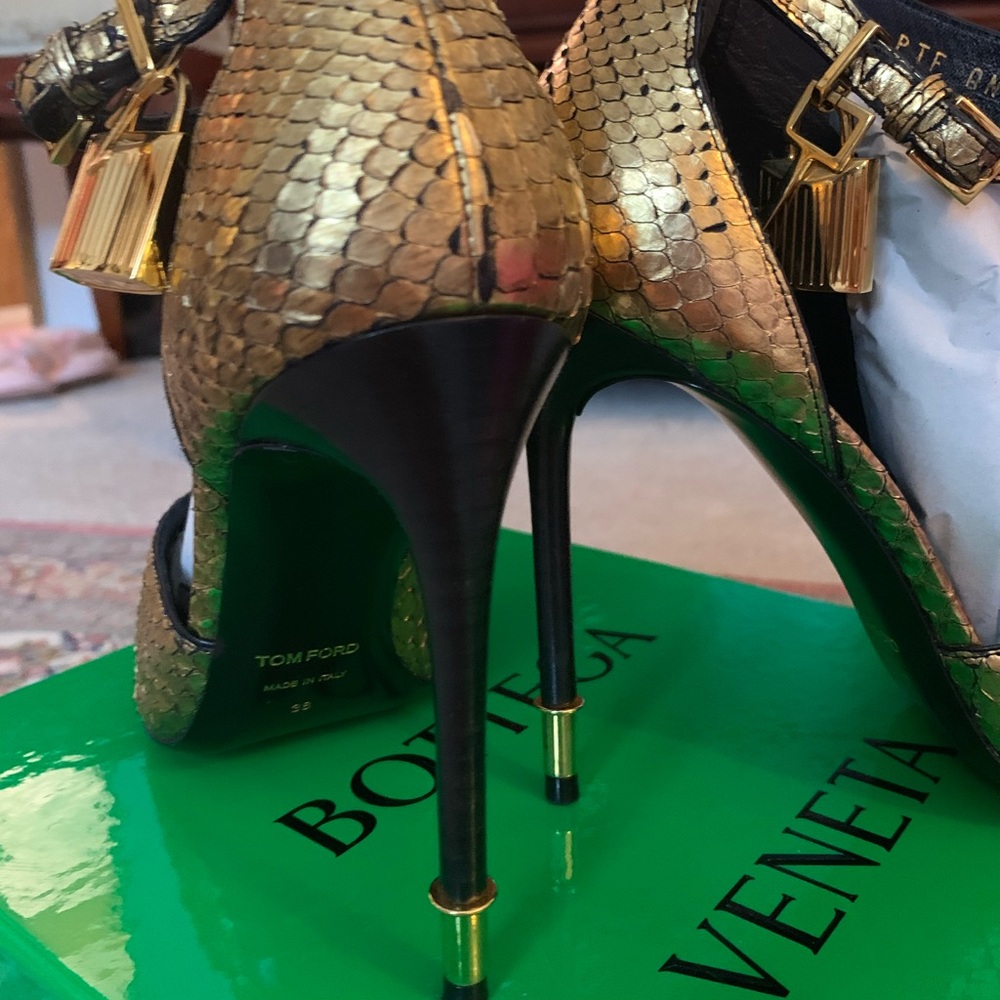 Tom Ford Python Bronze Metallic Gold Lock Sandals… - image 7